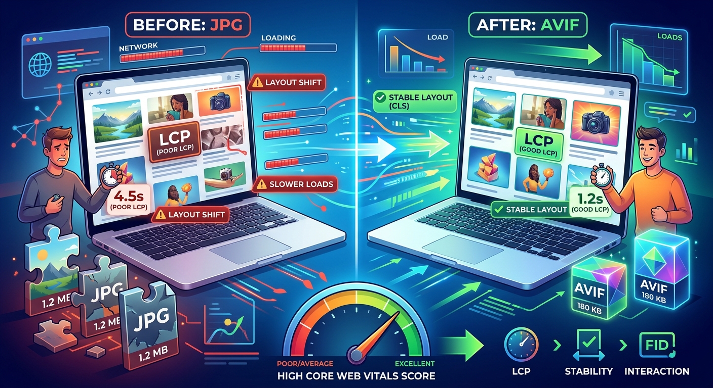 How JPG to AVIF Conversion Improves Core Web Vitals on Image-Heavy Sites